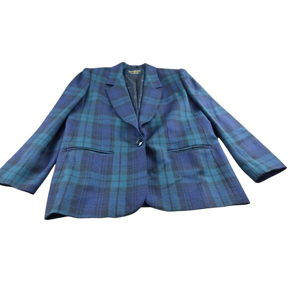 Collectible Gold By Giorgio Stan Angelo 12 Women’s Plaid 100% Wool Blazer Blue - Picture 1 of 8